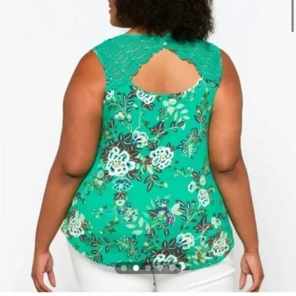 Daniel Rainn Sleeveless Green Crochet Lace Floral Print Cutout Top Tunic Size 3X - Picture 8 of 8